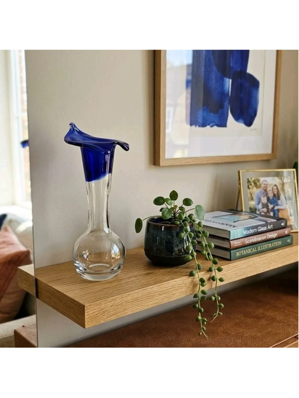 Vintage Murano Style Cobalt Blue & Clear Art Glass Jack-in-the-Pulpit Vase